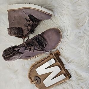 a.n.a Andes Brown Faux fur and Faux Suede Lace Up Rounded Toe Boots